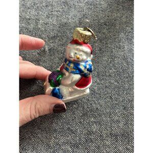 Thomas Pacconi Blown glass snowman sled glitter sleigh ornament Xmas